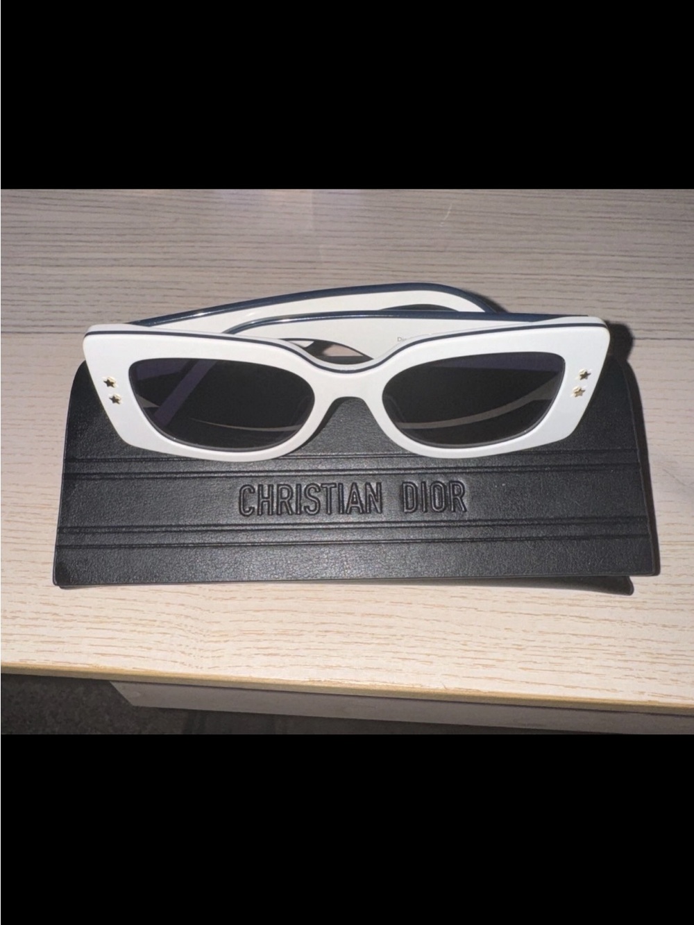 Dior White Cat-Eye Sunglasses with Black Lenses